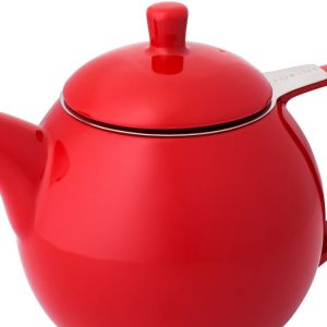 Bright red infuser teapot with a silver handle and lid