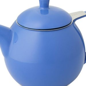 Blue ceramic infuser tea pot with a stainless steel strainer