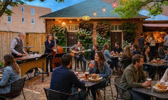 Outdoor private event with live music and dining