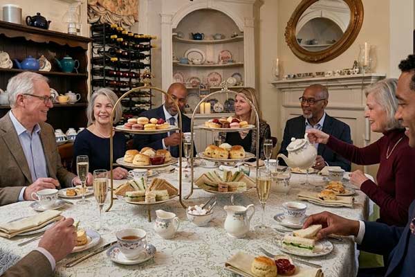 Elegant private event tea service with pastries and cakes