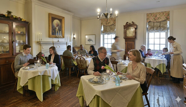 Reynolds Tavern dining room with couples enjoying meals at tables.