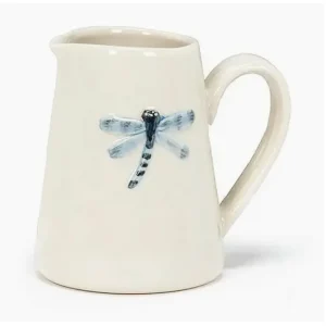 Cream ceramic mini jug with blue dragonfly design