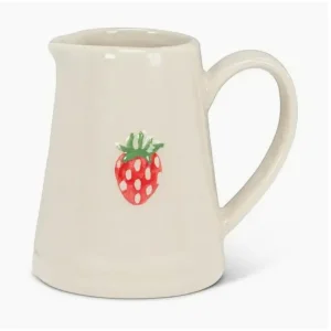 Cream-colored mini jug with a hand-painted strawberry design