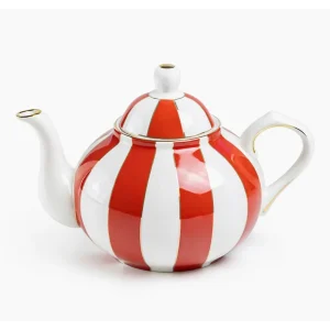 Red and white striped porcelain teapot with gold trim, from the Red Carousel Stripes collection.