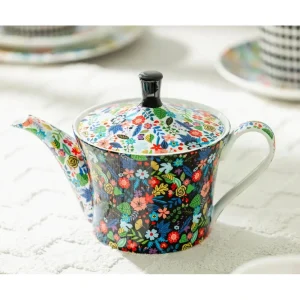 Mad Hatter fine bone china teapot with a vibrant floral pattern.