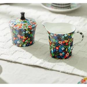 Mad Hatter fine bone china sugar bowl and creamer set with floral pattern